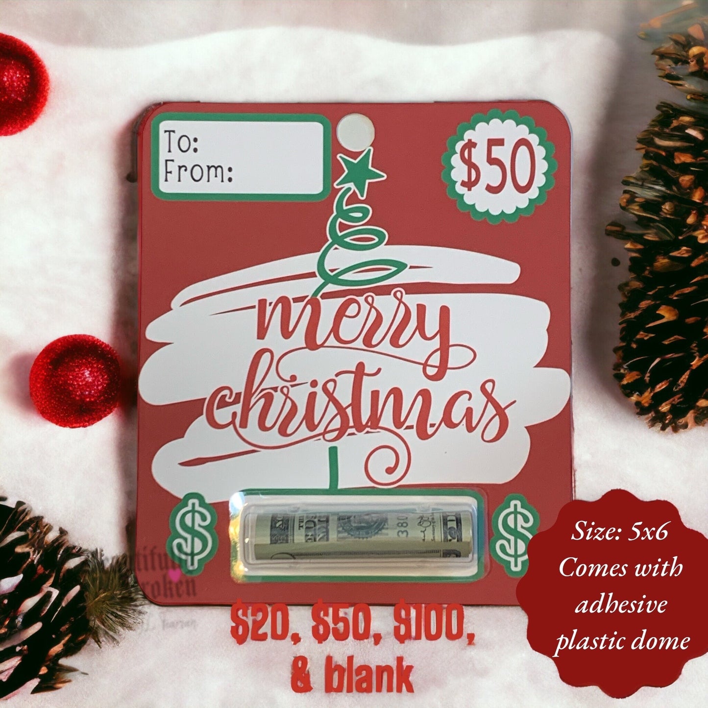 Christmas cash - fun/creative money holder Christmas gift. Money not included. Available in 20, 50, 100, or blank- money card