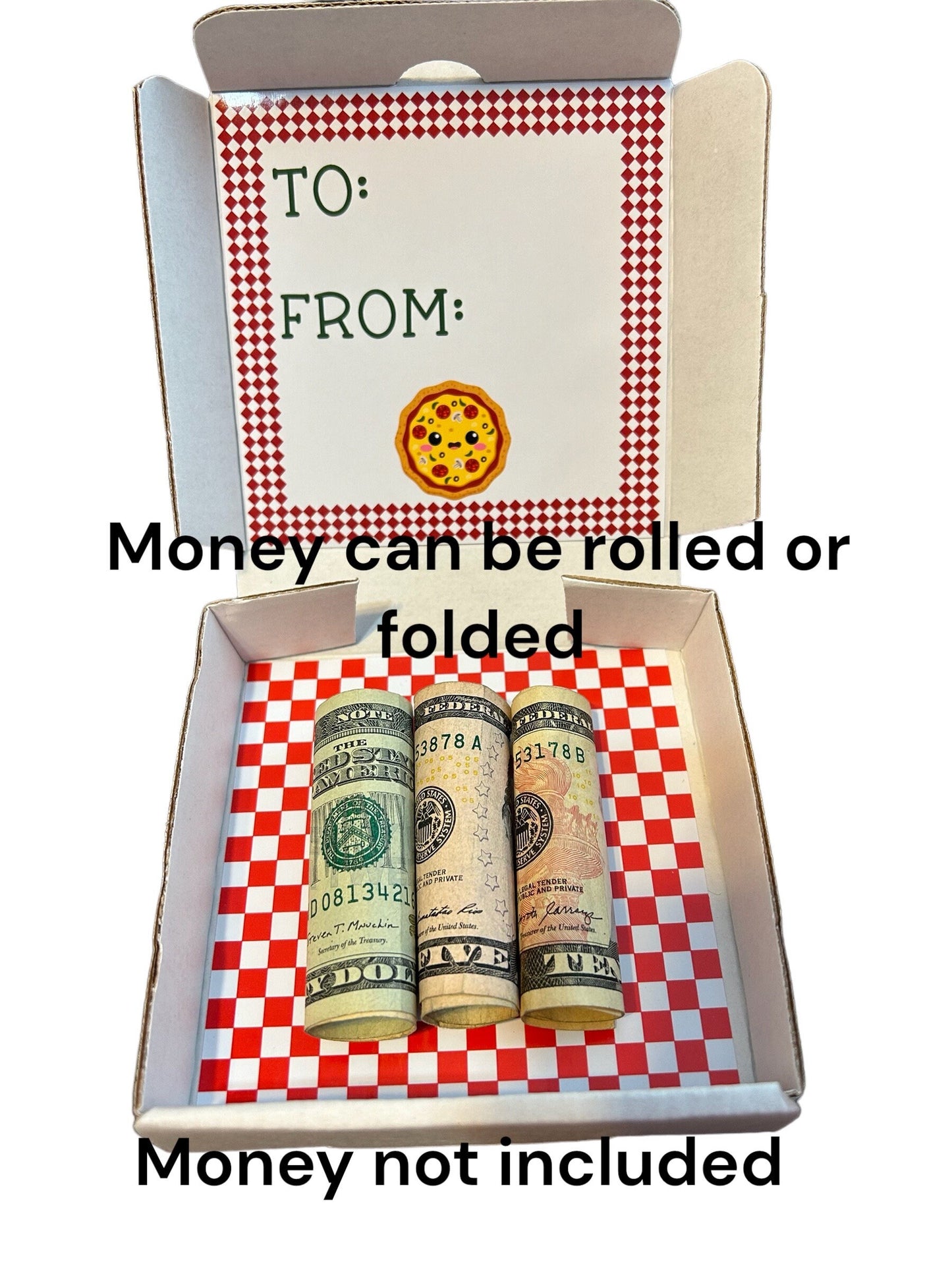 Mini pizza box gift box - fun/creative money holder. Christmas money gift, pizza cookie box, money card, dough, pizza my heart,