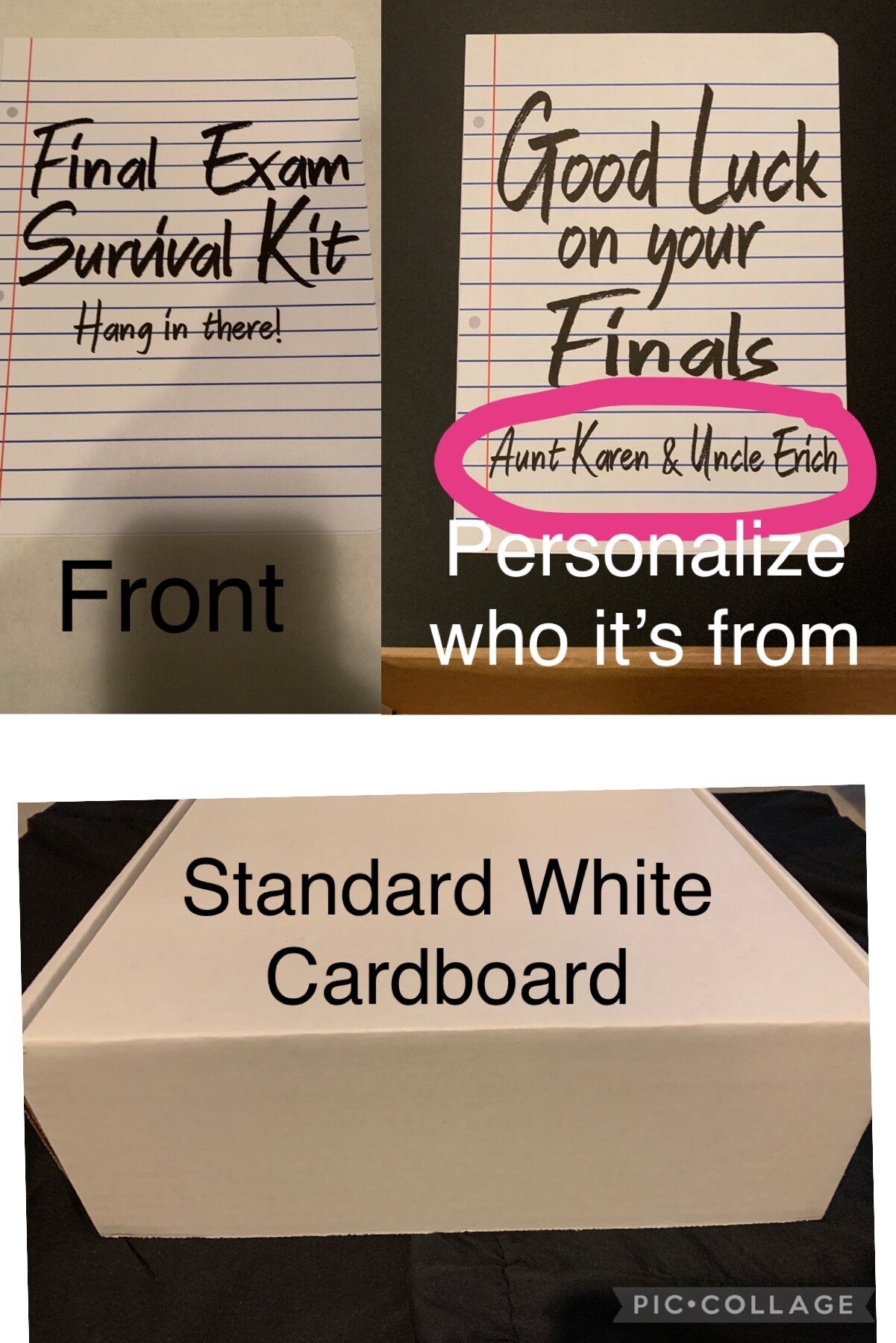 Final Exam Survival Kit College Care Package - Build your own: snacks, personalized tumbler, supplies, reusable boxes