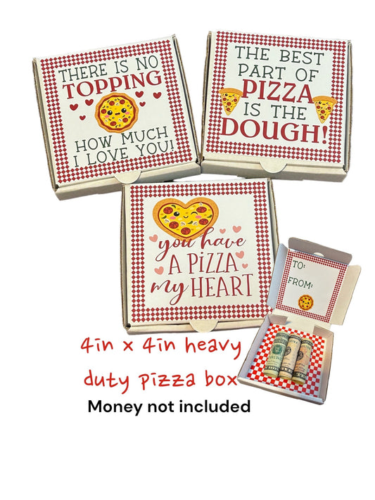 Mini pizza box gift box - fun/creative money holder. Christmas money gift, pizza cookie box, money card, dough, pizza my heart,