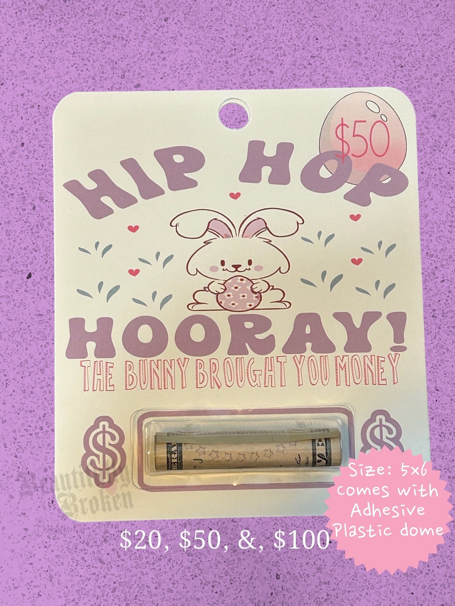 Hip, hop, hooray the bunny left money Easter money card- fun/creative money holder  gift. Money not included. Available in 20, 50, & 100