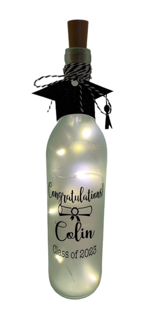 Personalized Graduation light up  wine bottle party decor, keepsake - class of 2023/ 2024