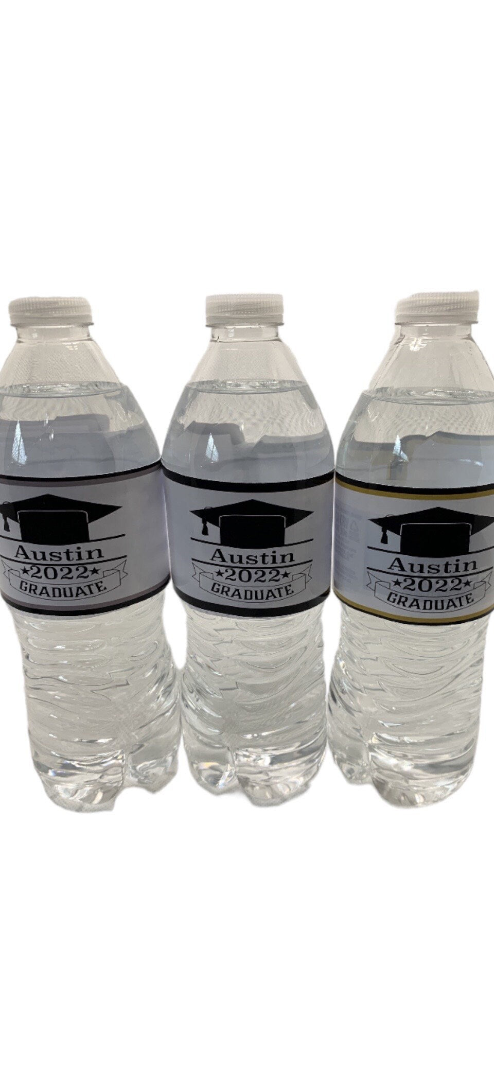 Personalized graduation party water bottle labels - class of 2023/2024 - three colors to choose from