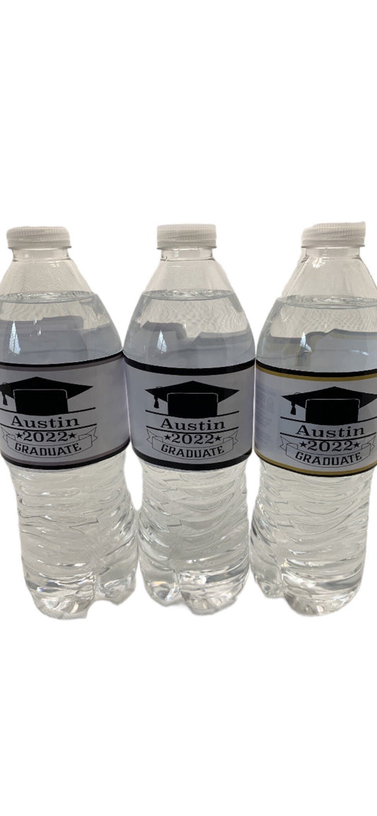 Personalized graduation party water bottle labels - class of 2023/2024 - three colors to choose from