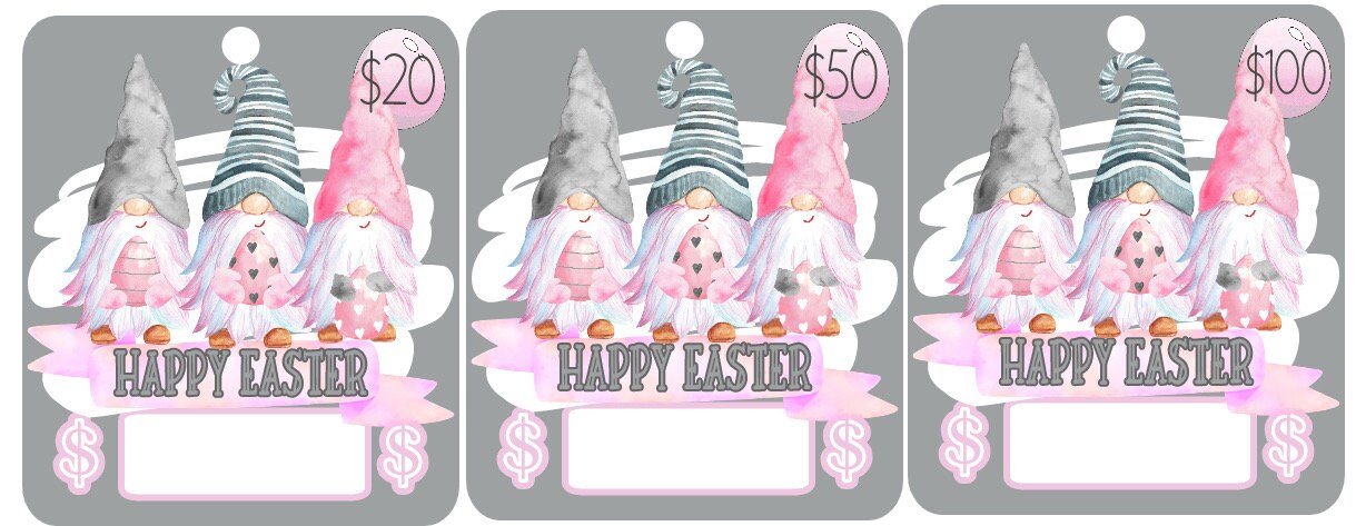 Easter money card, gnome theme- fun/creative money holder Easter gift. Money not included. Available in 20, 50, and 100 -