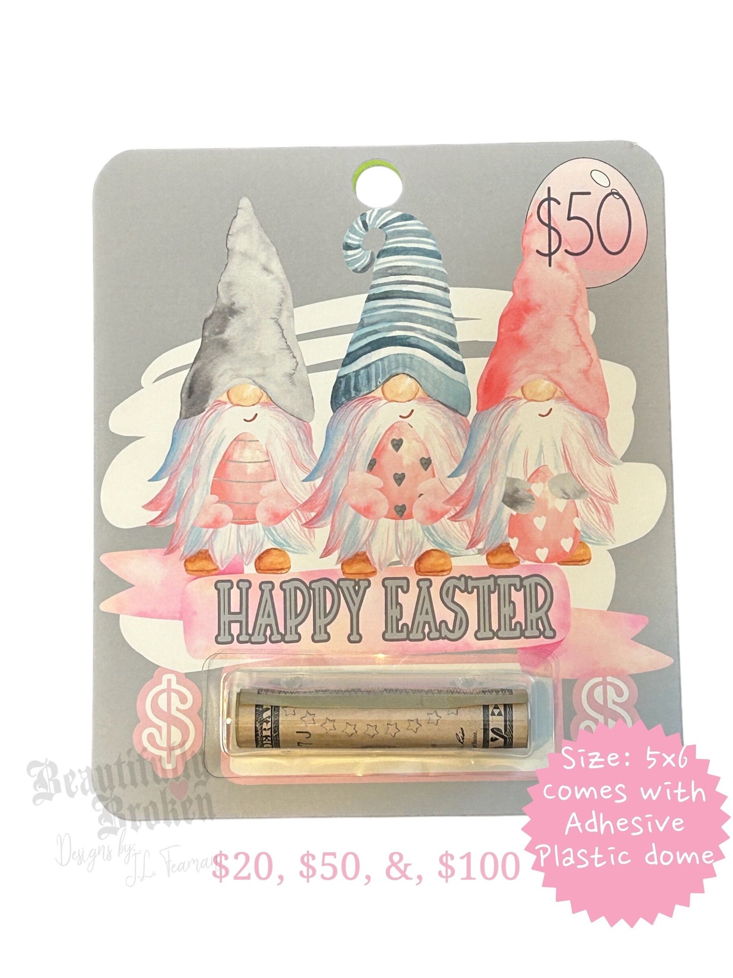 Easter money card, gnome theme- fun/creative money holder Easter gift. Money not included. Available in 20, 50, and 100 -