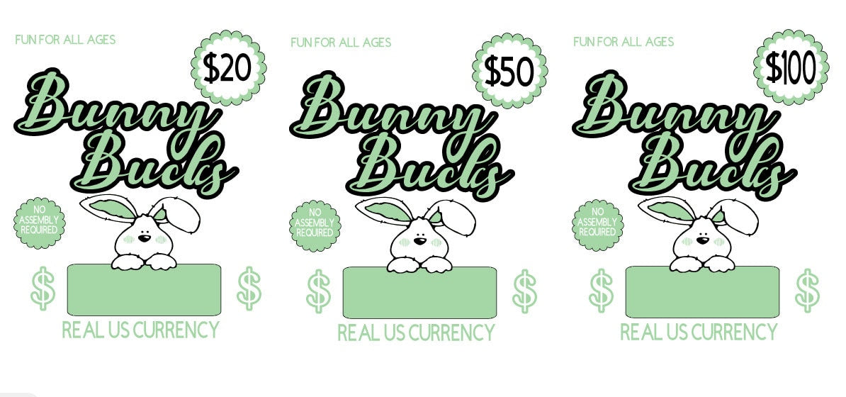 Bunny Bucks - fun/creative money holder Easter gift. Money not included. Available in 20, 50, and 100 - money card