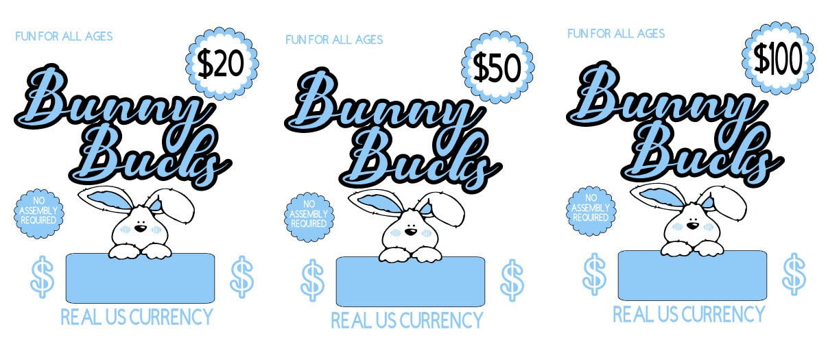 Bunny Bucks - fun/creative money holder Easter gift. Money not included. Available in 20, 50, and 100 - money card