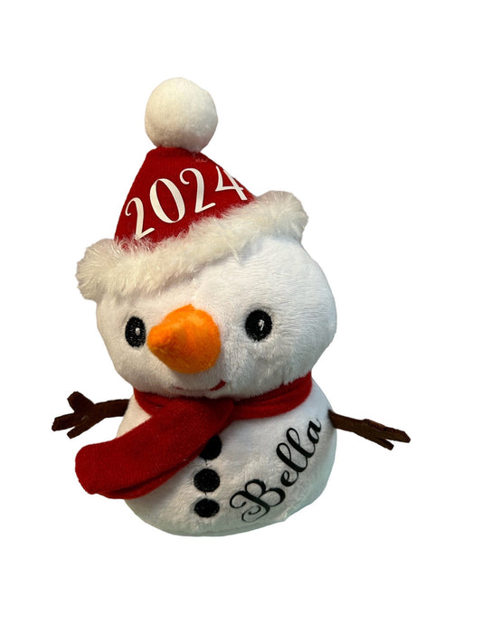 Personalized stuffed snowman- plush gift, name and year, holiday, Christmas gift, baby gift, Christmas Eve box gift