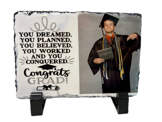 Custom Graduation photo with sayings slate tiles with stands, two sizes, several options, personalized gift