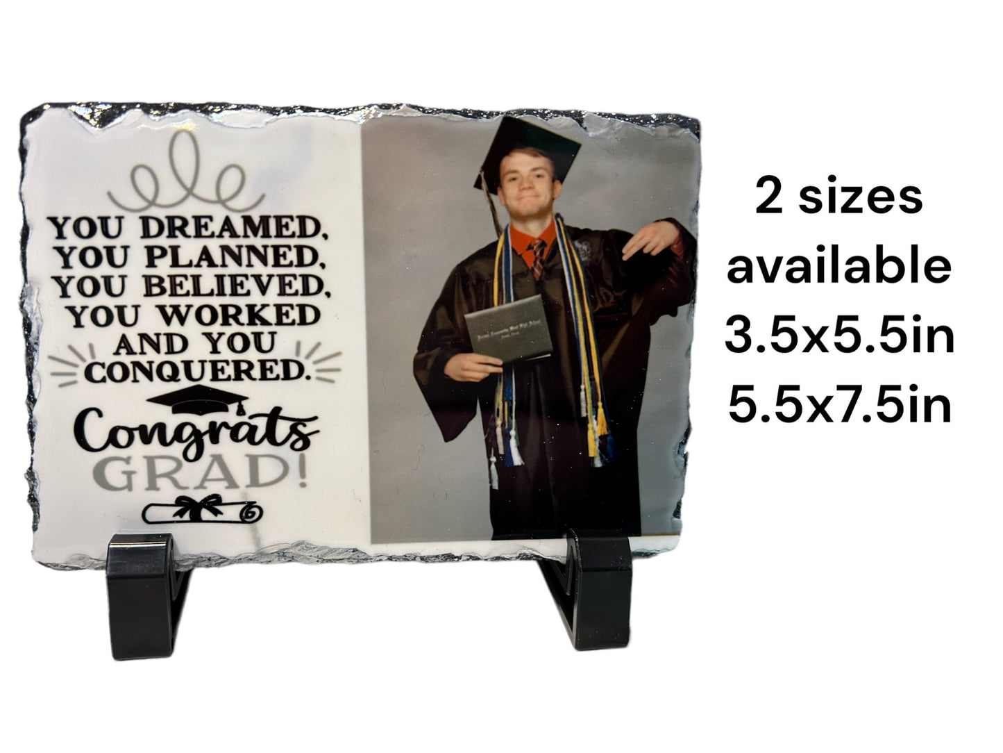 Custom Graduation photo with sayings slate tiles with stands, two sizes, several options, personalized gift