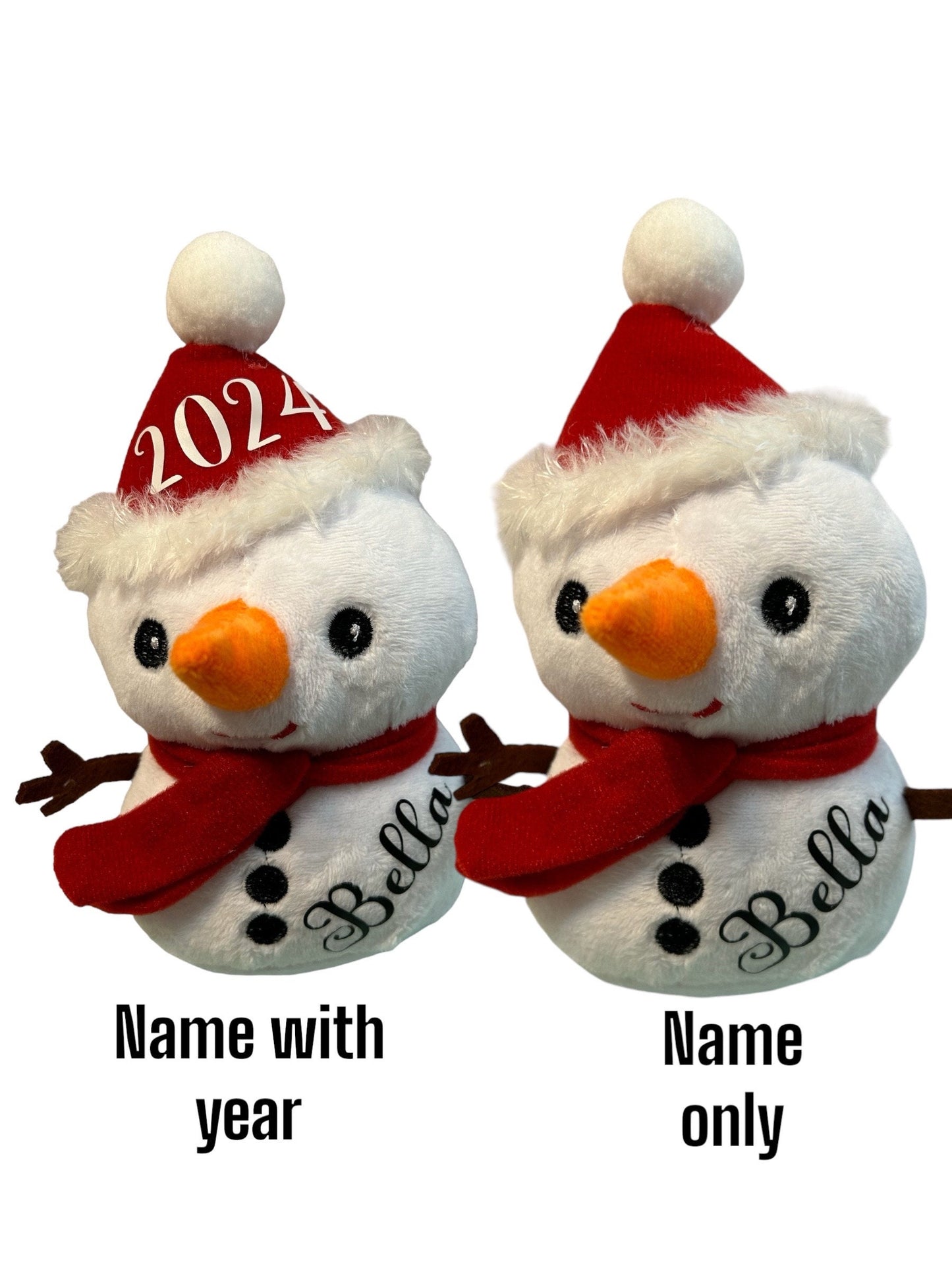 Personalized stuffed snowman- plush gift, name and year, holiday, Christmas gift, baby gift, Christmas Eve box gift